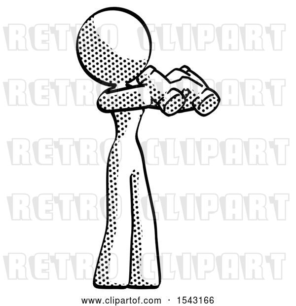 Clip Art of Retro Lady Holding Binoculars Ready to Look Right