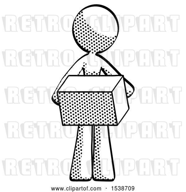 Clip Art of Retro Lady Holding Box Sent or Arriving in Mail