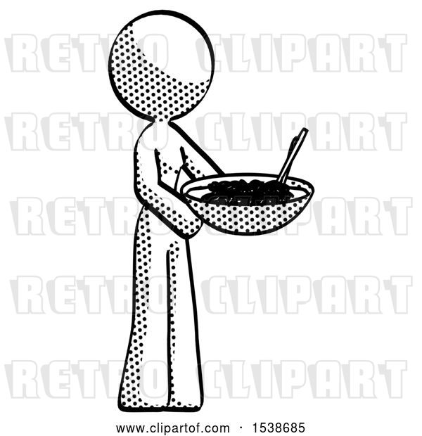 Clip Art of Retro Lady Holding Noodles Offering to Viewer