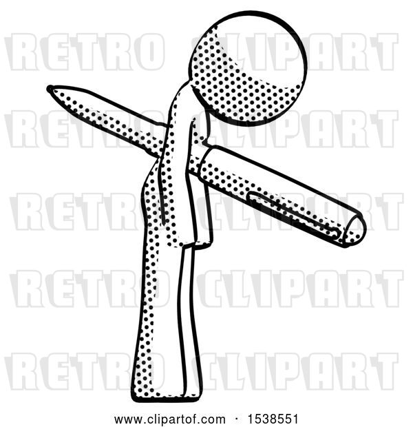 Clip Art of Retro Lady Impaled Through Chest with Giant Pen