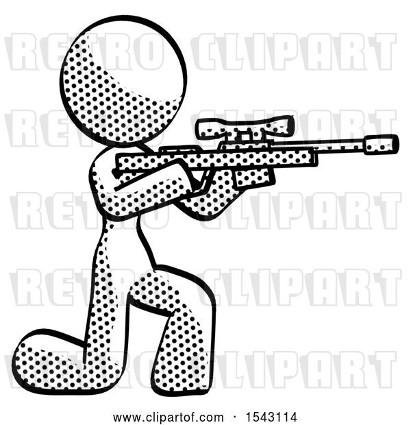 Clip Art of Retro Lady Kneeling Shooting Sniper Rifle