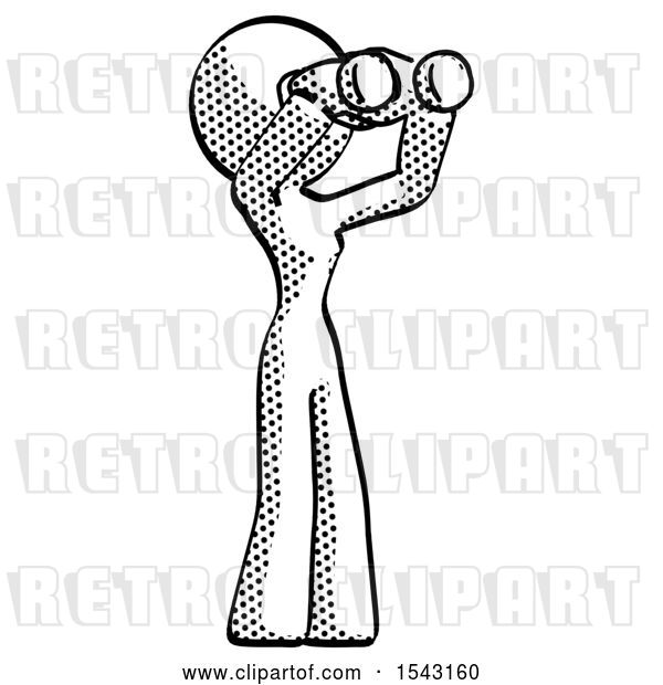 Clip Art of Retro Lady Looking Through Binoculars to the Right