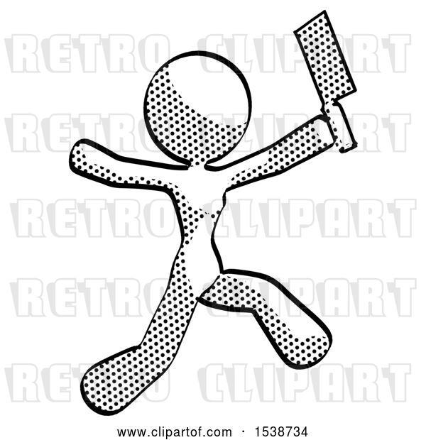 Clip Art of Retro Lady Psycho Running with Meat Cleaver