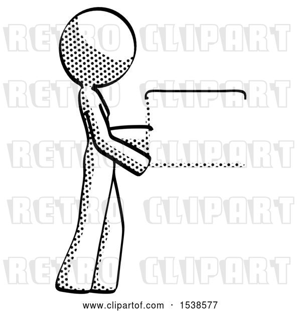 Clip Art of Retro Lady Show Tablet Device Computer to Viewer, Blank Area