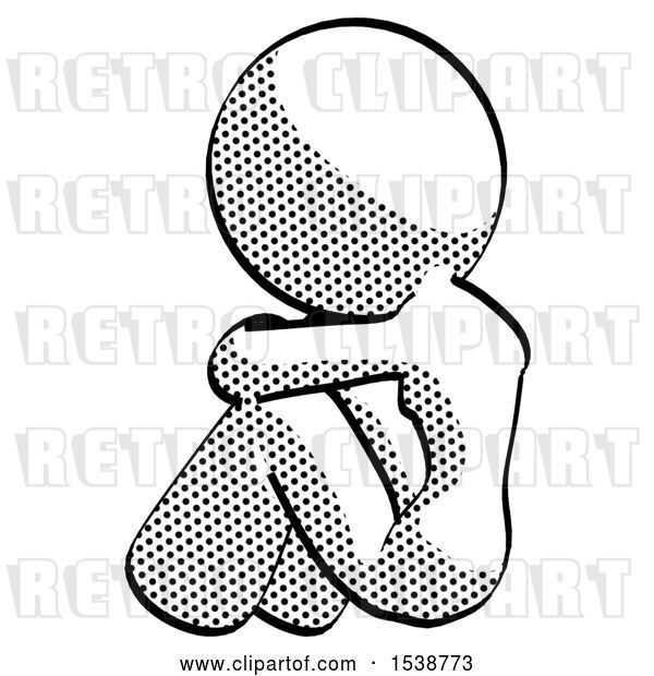 Clip Art of Retro Lady Sitting with Head down Back View Facing Left