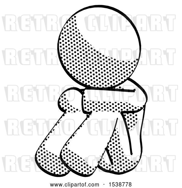 Clip Art of Retro Lady Sitting with Head down Facing Angle Left