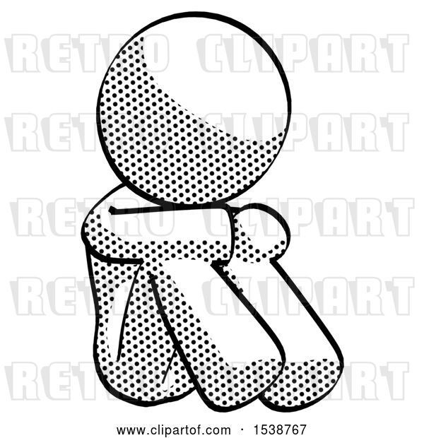 Clip Art of Retro Lady Sitting with Head down Facing Angle Right