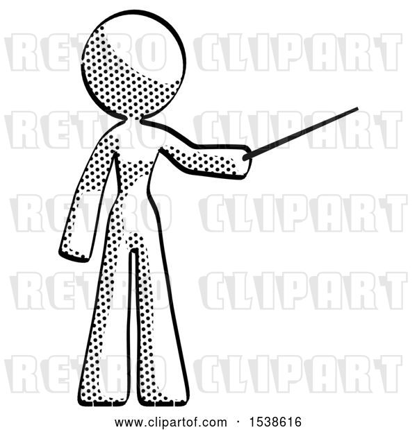 Clip Art of Retro Lady Teacher or Conductor with Stick or Baton Directing