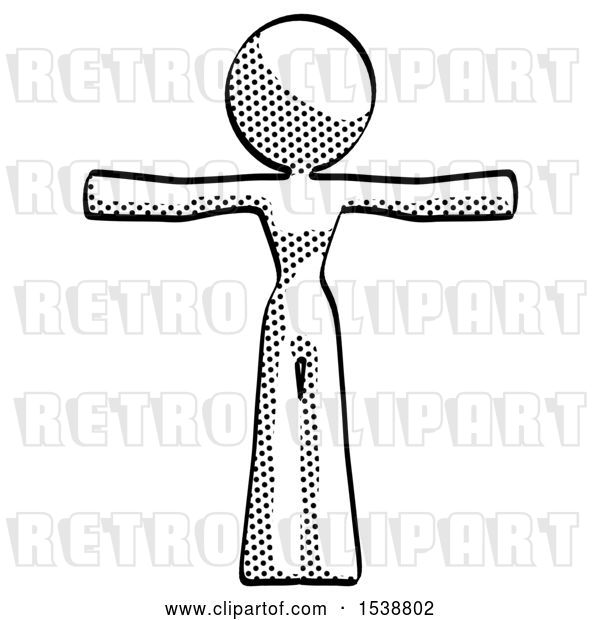 Clip Art of Retro Lady T-Pose Arms up Standing