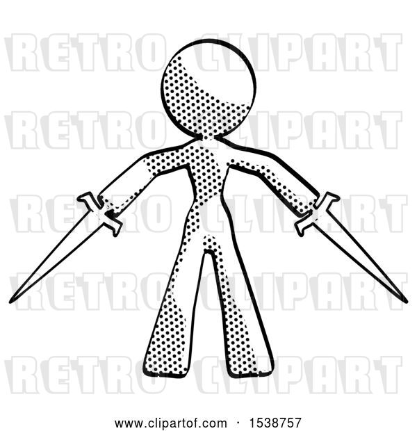 Clip Art of Retro Lady Two Sword Defense Pose