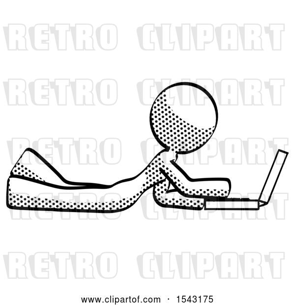 Clip Art of Retro Lady Using Laptop Computer While Lying on Floor Side View