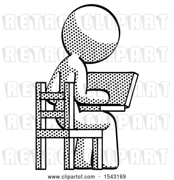 Clip Art of Retro Lady Using Laptop Computer While Sitting in Chair View from Back