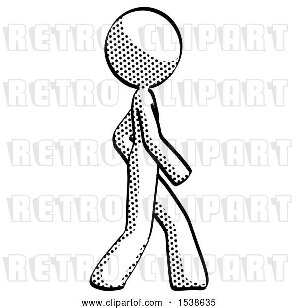 Clip Art of Retro Lady Walking Right Side View