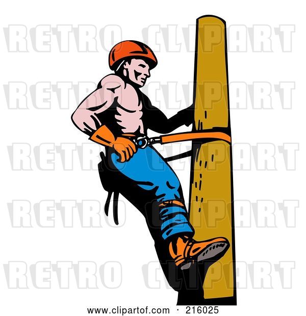 Clip Art of Retro Lineman on a Pole - 12