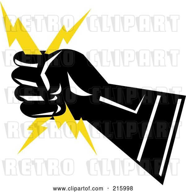 Clip Art of Retro Lineman Symbol of a Hand Holding Lightning