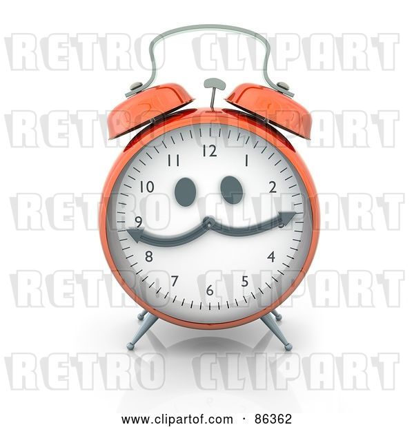 Clip Art of Retro Orange Alarm Clock with a Face