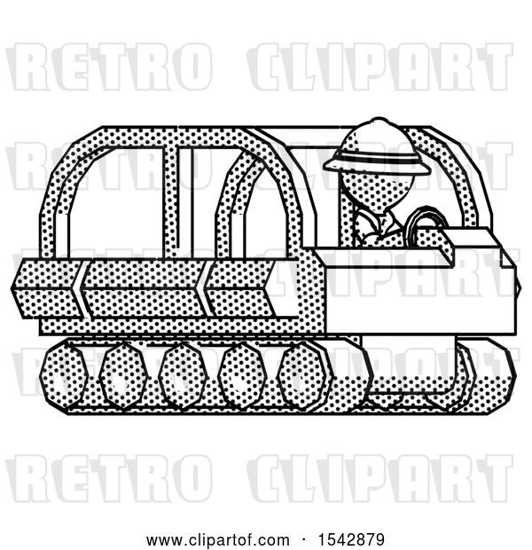 Clip Art of Retro Ranger Guy Driving Amphibious Tracked Vehicle Side Angle View