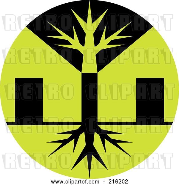 Clip Art of Retro Round Green and Black Tree Logo