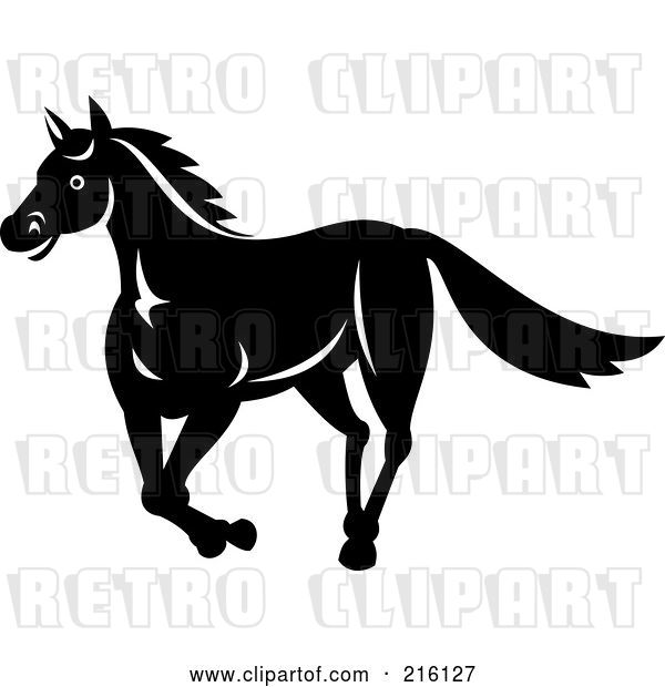 Clip Art of Retro Royalty-Free (RF) Clipart Illustration of a Horse Running