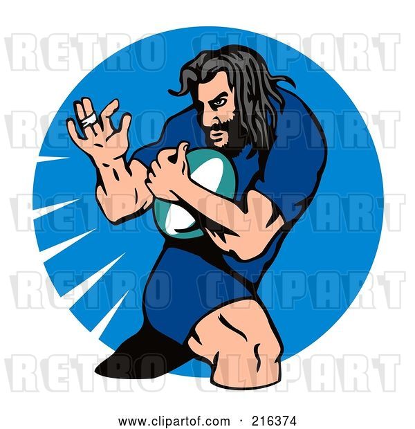 Clip Art of Retro Rugby Football Player - 1