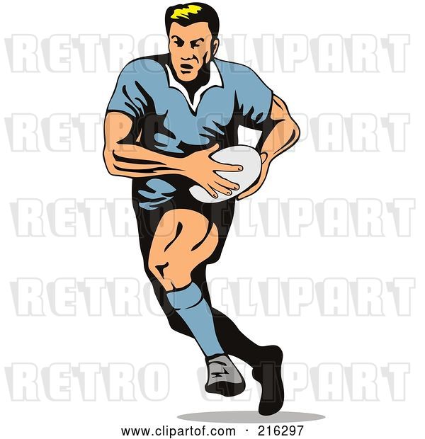 Clip Art of Retro Rugby Football Player - 14