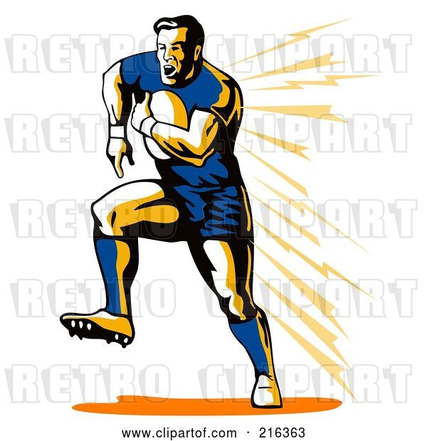 Clip Art of Retro Rugby Football Player - 16