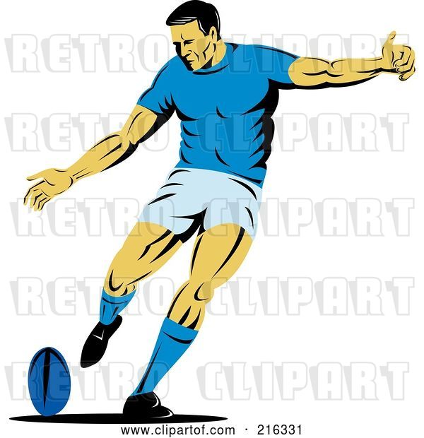 Clip Art of Retro Rugby Football Player - 17