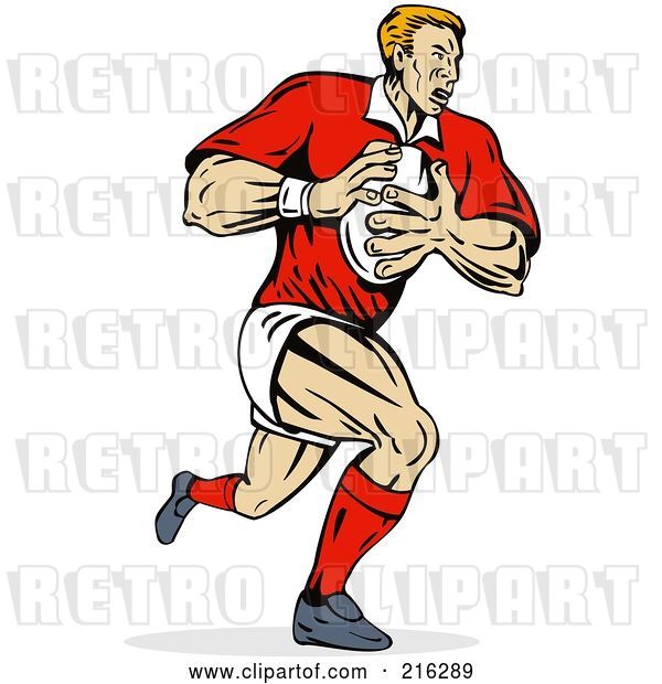Clip Art of Retro Rugby Football Player - 2