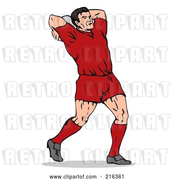 Clip Art of Retro Rugby Football Player - 3