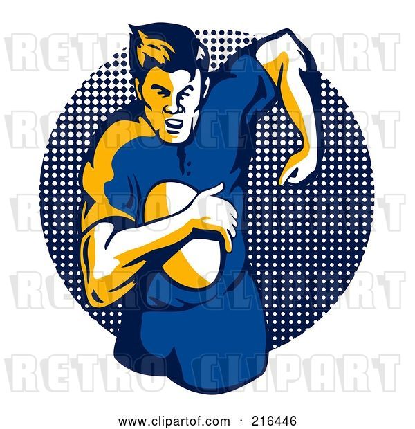 Clip Art of Retro Rugby Football Player - 33