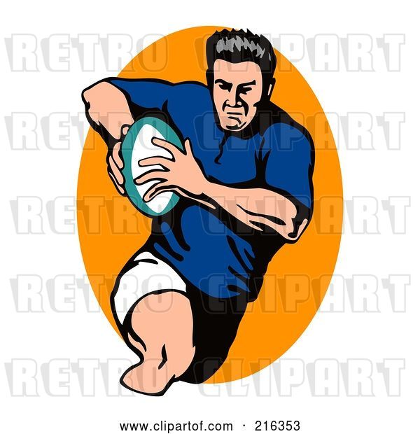 Clip Art of Retro Rugby Football Player - 34