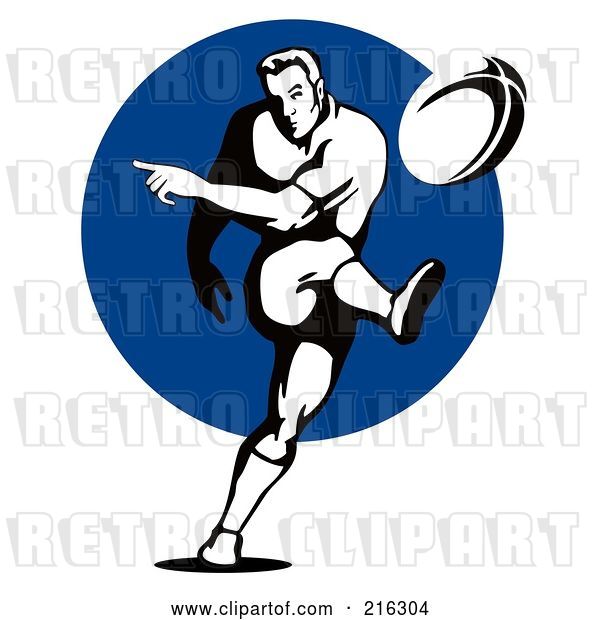 Clip Art of Retro Rugby Football Player - 38