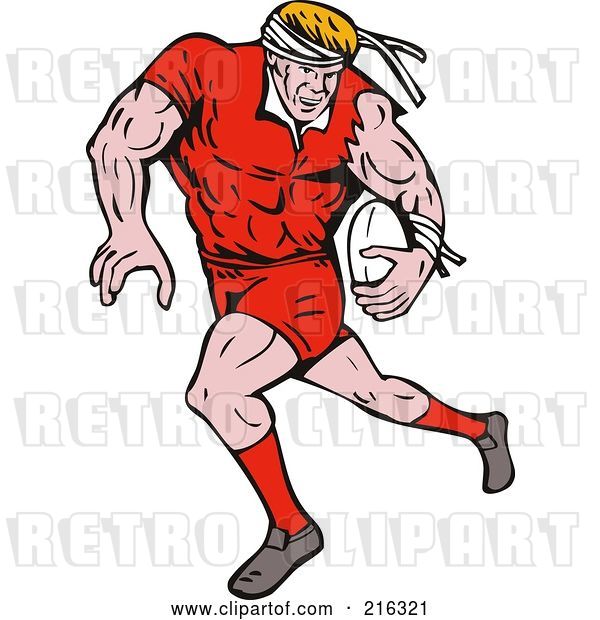 Clip Art of Retro Rugby Football Player - 4