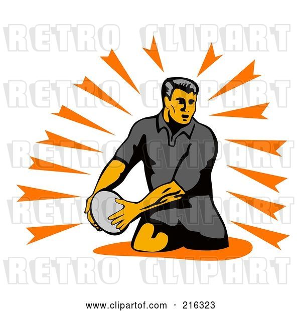 Clip Art of Retro Rugby Football Player - 42