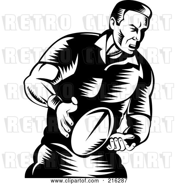 Clip Art of Retro Rugby Football Player - 45