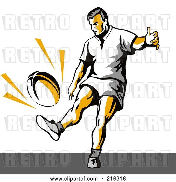 Clip Art of Retro Rugby Football Player - 47