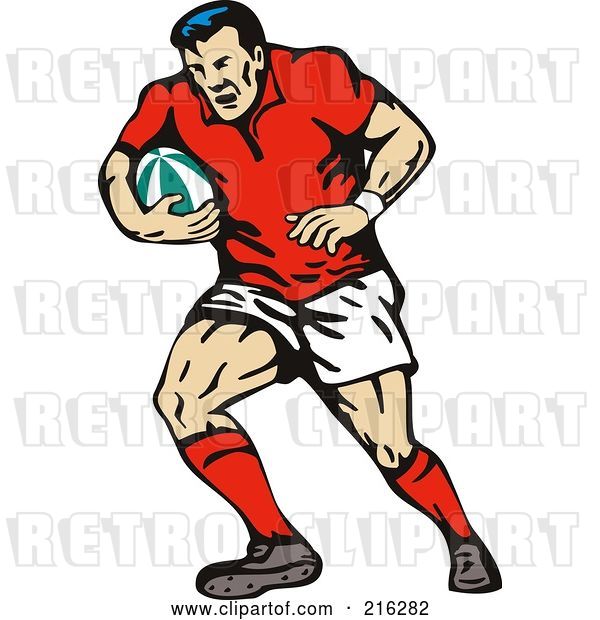 Clip Art of Retro Rugby Football Player - 49