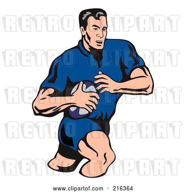 Clip Art of Retro Rugby Football Player - 51