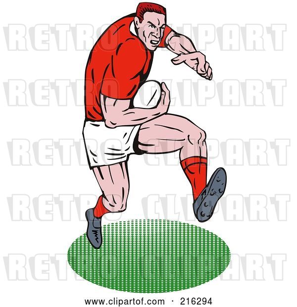 Clip Art of Retro Rugby Football Player - 52