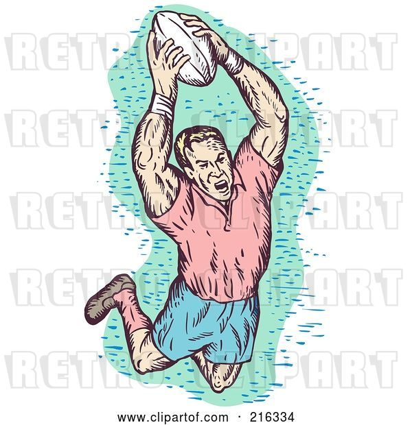 Clip Art of Retro Rugby Football Player - 55