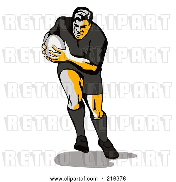Clip Art of Retro Rugby Football Player - 6