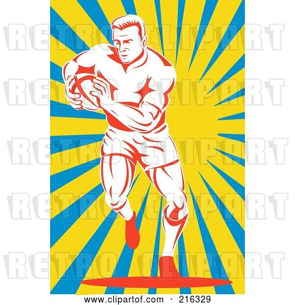 Clip Art of Retro Rugby Football Player - 60