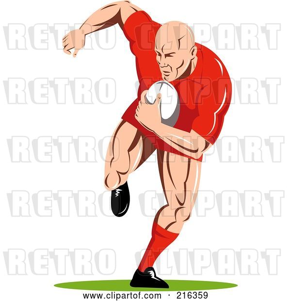 Clip Art of Retro Rugby Football Player - 62