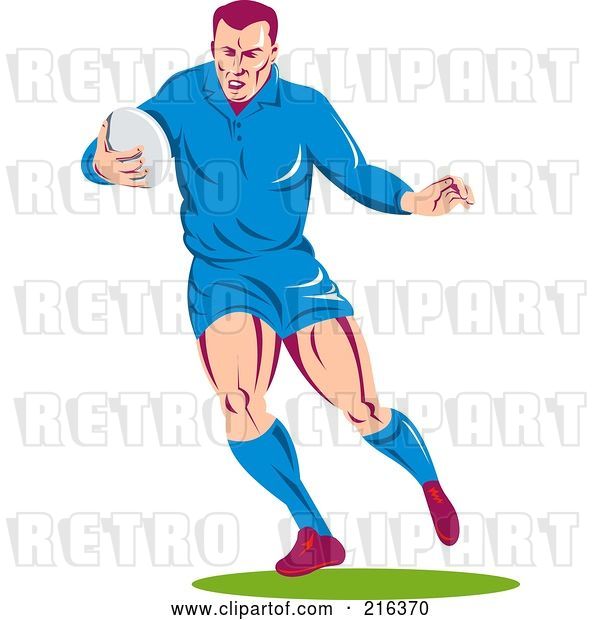 Clip Art of Retro Rugby Football Player - 63