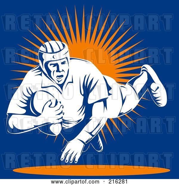Clip Art of Retro Rugby Football Player - 65
