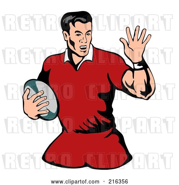 Clip Art of Retro Rugby Football Player - 69