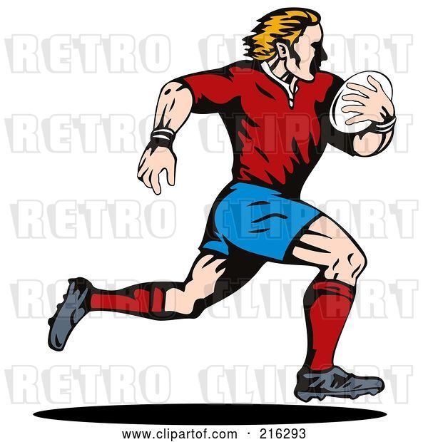 Clip Art of Retro Rugby Football Player - 70