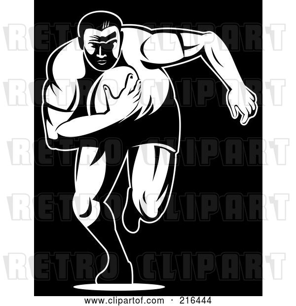 Clip Art of Retro Rugby Football Player - 76