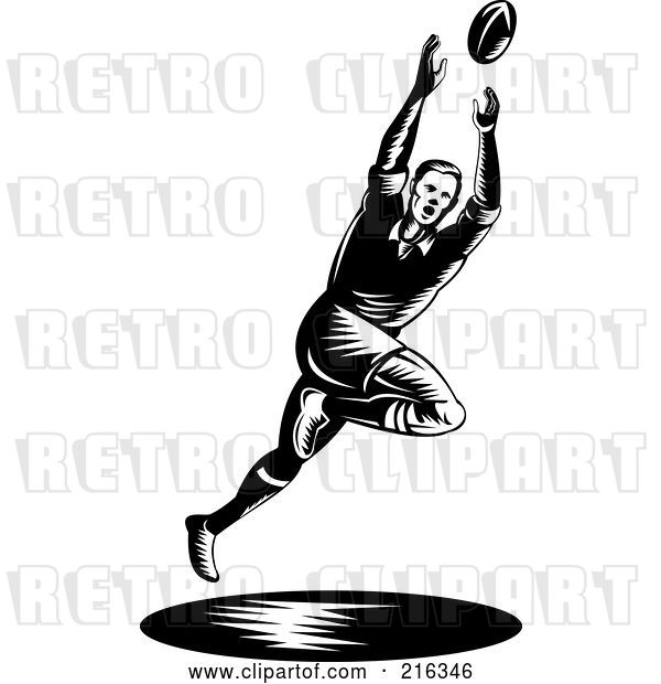 Clip Art of Retro Rugby Football Player - 8