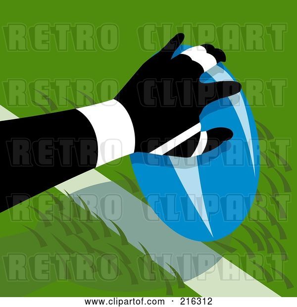 Clip Art of Retro Rugby Football Player Touching a Ball